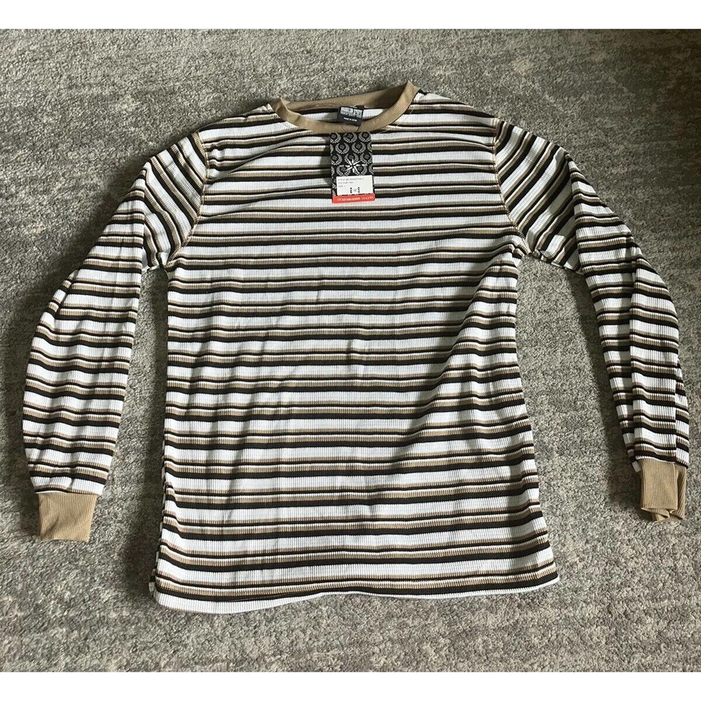 Brooklyn State Long Sleeve Shirt Size L Tan Black And White Q5